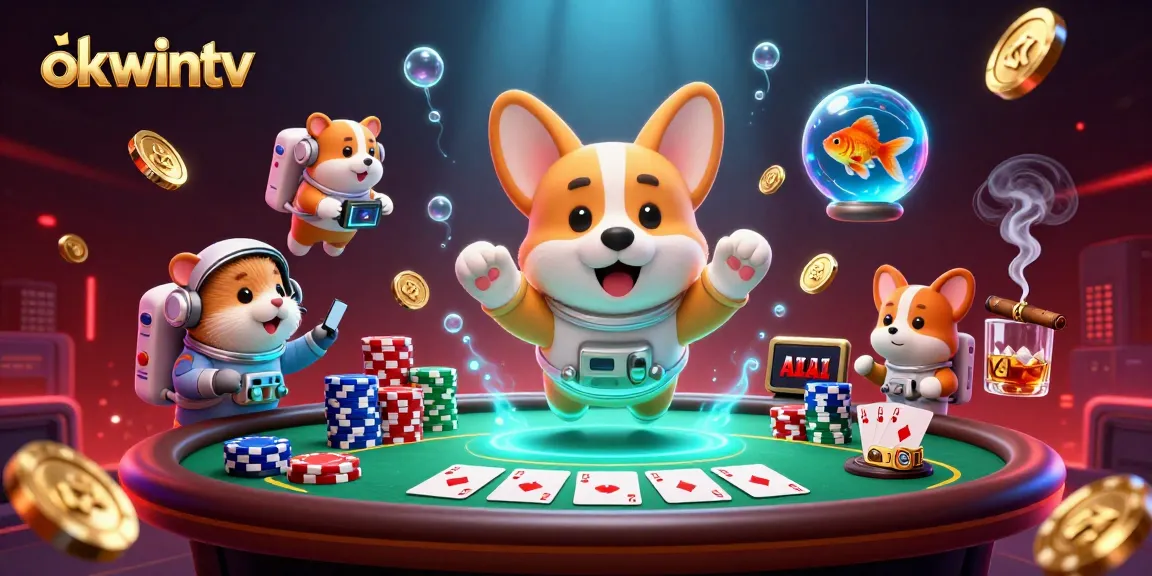 Engage with okwintv's thrilling casino experience, featuring a dynamic space scene filled with poker action.