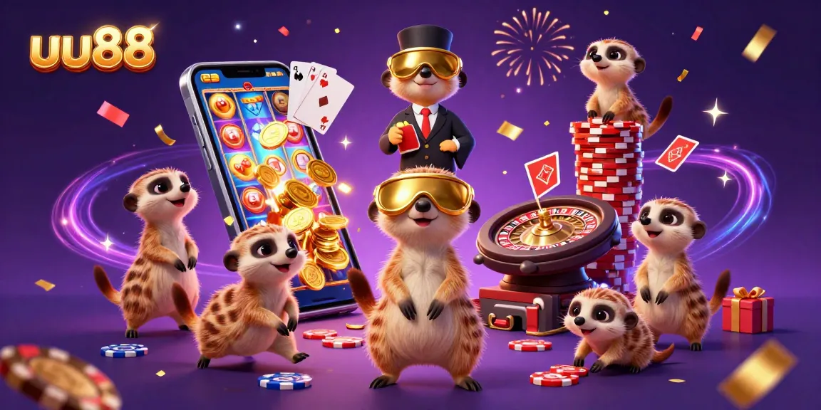 uu88 meerkat casino scene with vibrant slot games and dynamic celebrations