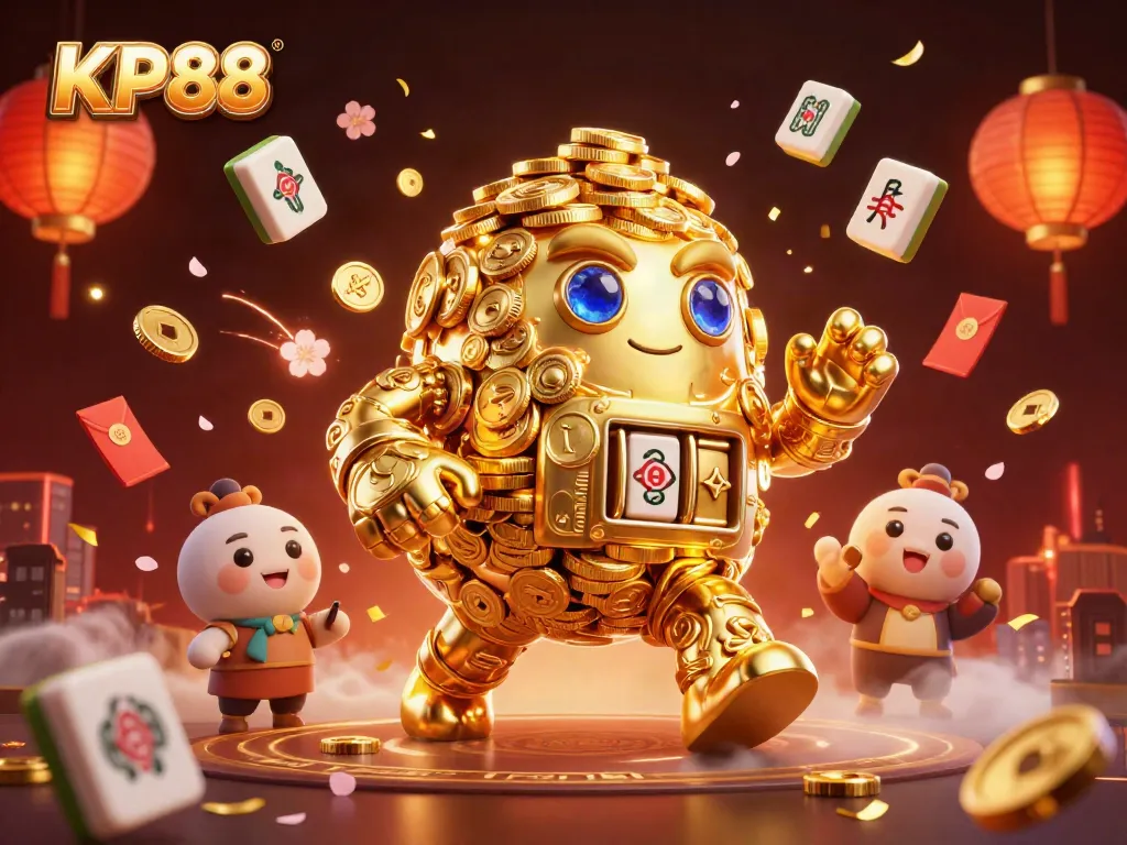 KP88 illustrates exhilarating casino gameplay with golden coins and vibrant elements.