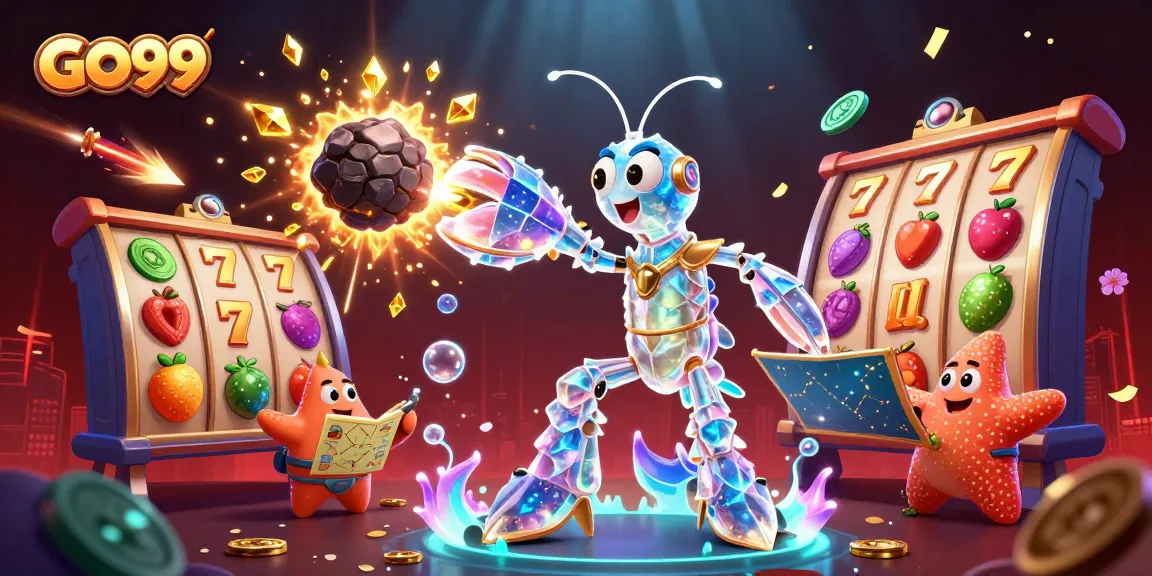 Engage with GO99's vibrant casino experience, featuring slot reels and dynamic gaming elements in a thrilling atmosphere.