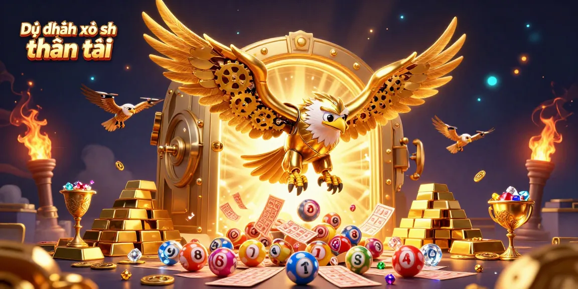 Dự đoán xổ số thần tài analysis illustrated with a golden eagle surrounded by lottery elements in a vibrant casino scene