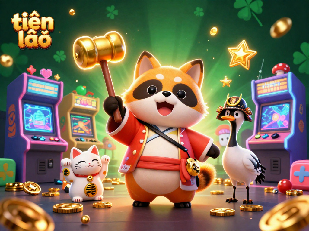 Experience exciting tiến lên gameplay with this vibrant illustration featuring festive characters and glowing casino elements.
