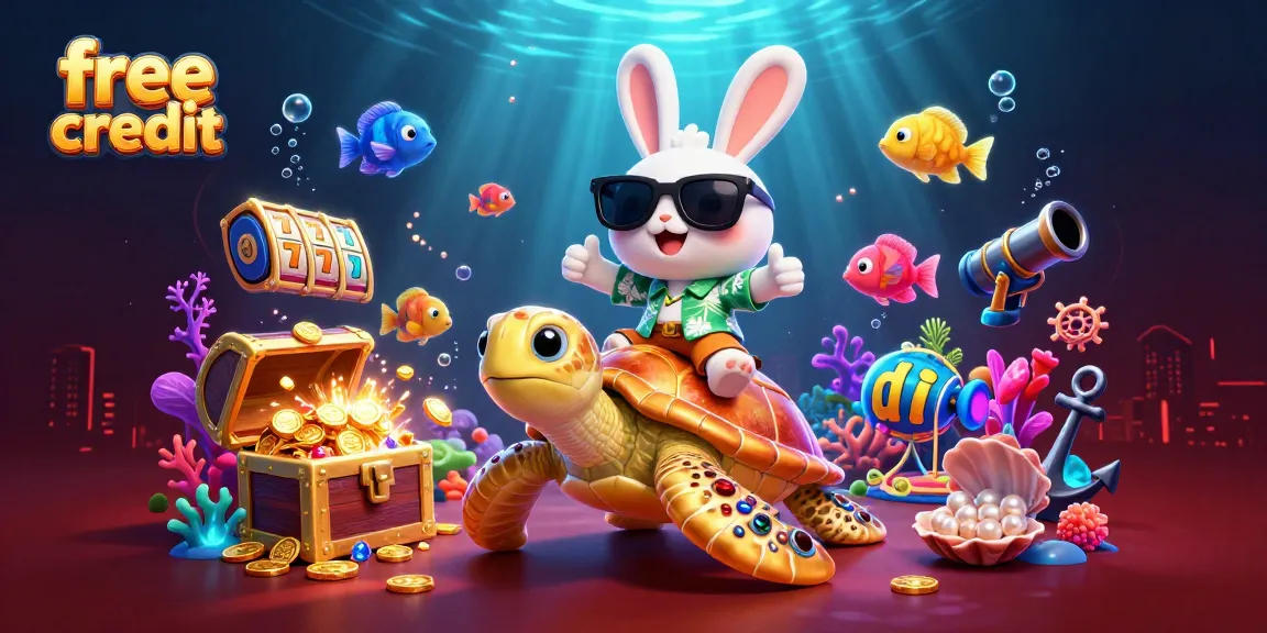 Win big with free credit bonuses at online casinos featuring a lucky rabbit and golden sea turtle.
