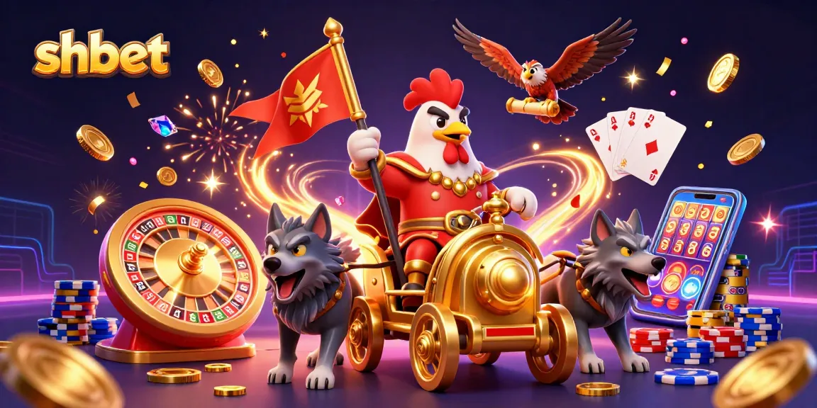 Spin with shbet as the rooster warlord conquers the online casino realm, surrounded by golden prizes.