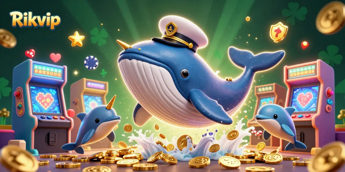 Experience exhilarating gaming with Rikvip, featuring vibrant whales, coins, and playful dolphins.