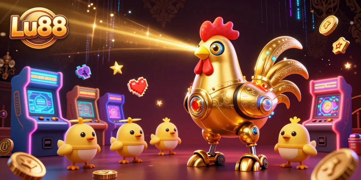 Experience thrilling gaming at Lu88 with dynamic gold imagery and retro elements