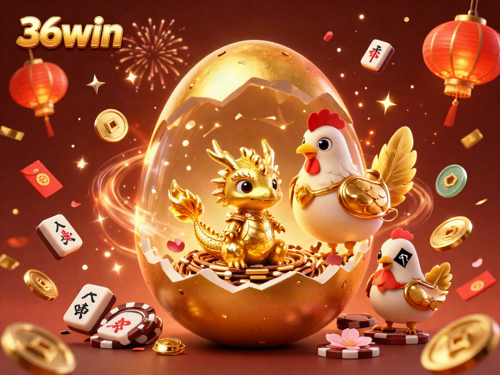 Engage with thrilling gameplay at 36win as a golden dragon presides over poker chips and festive symbols.