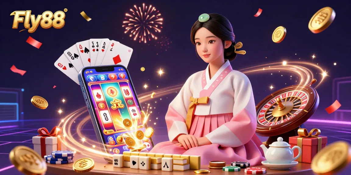 Experience the thrill of Fly88 with a vibrant 3D casino scene filled with slot games and excitement.