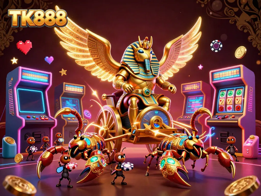 Engage with TK888 through a vibrant 3D casino scene showcasing characters and casino elements.