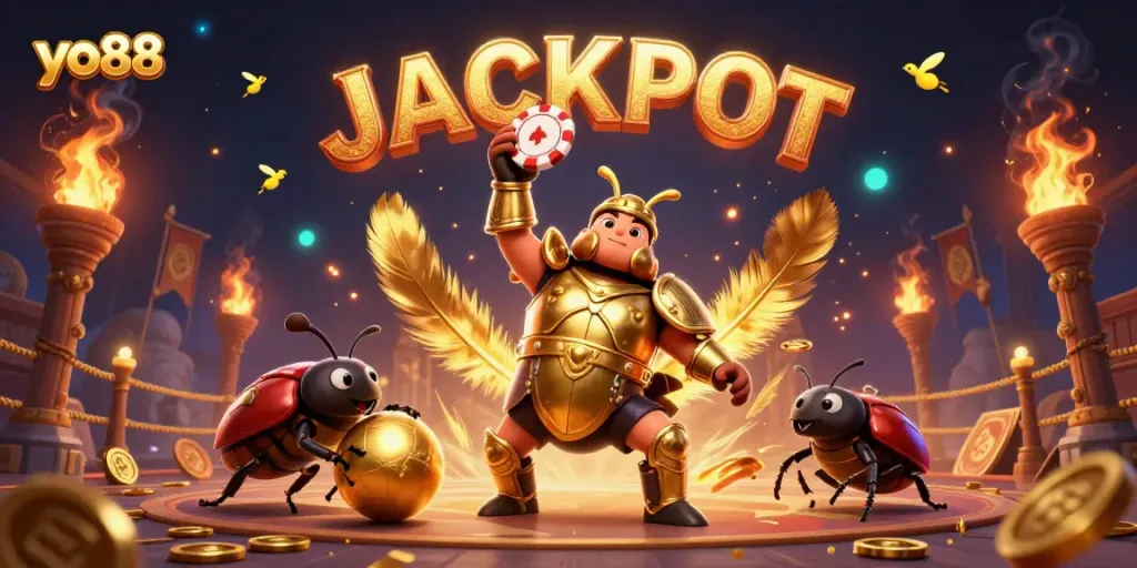 Participate in exciting games at yo88, illustrated with a vibrant scene featuring victory and casino elements.