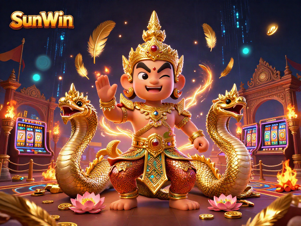 Engage in high-stakes gaming with SunWin's vibrant casino scene featuring dynamic characters and rich elements.