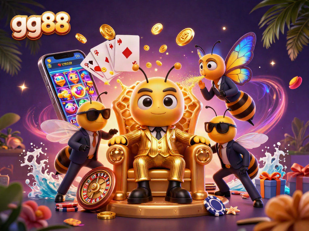 Engage with exciting features at gg88 through a vibrant casino-themed illustration.