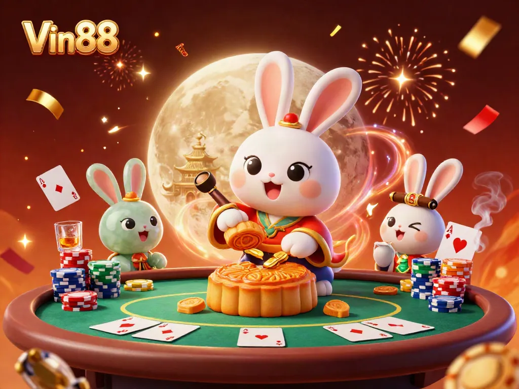 Experience the exciting gameplay at Vin88 with dynamic poker elements in a lunar setting.