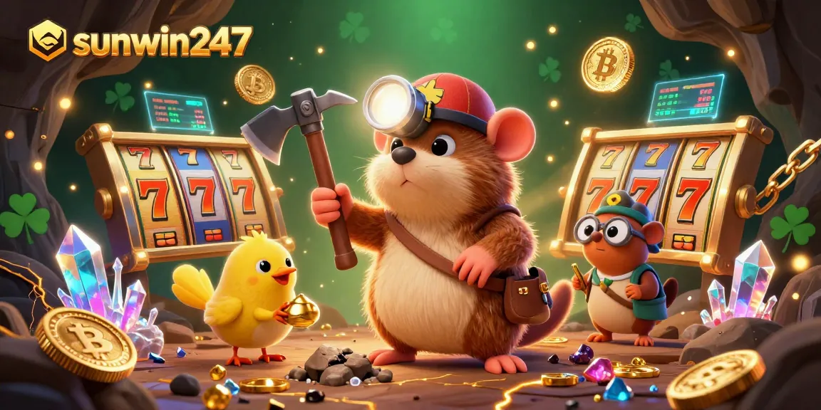 Join the action at sunwin247 with a treasure hunter mole exploring a jackpot cave filled with gold and crypto coins.