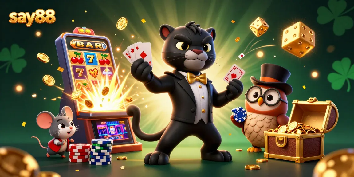 Experience thrilling action at say88 with lucky characters in an extravagant casino scene.