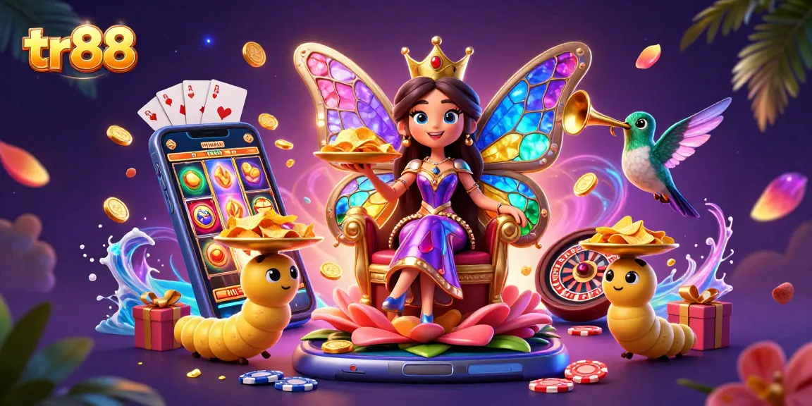 Engage with tr88's 3D illustrated casino scene featuring vibrant characters and dynamic game elements.