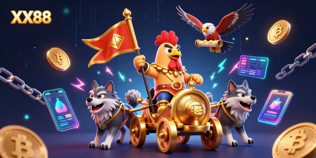 Winning strategies at XX88: 3D illustration of casino gaming themes with vibrant crypto elements.