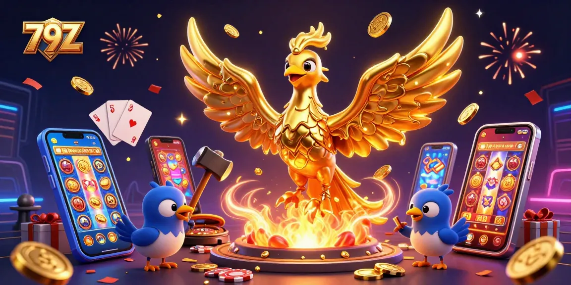 Experience the thrill of 79Z with golden phoenix symbolizing luck amidst vibrant casino games.