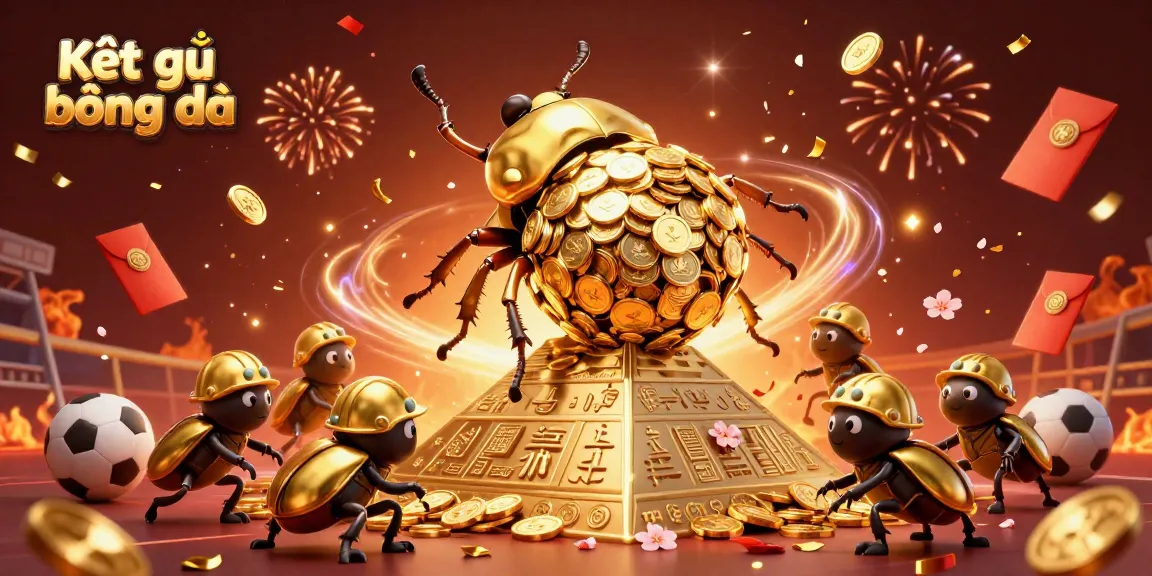 Experience Kết quả bóng đá as a golden beetle rolls coins, capturing exciting betting moments.