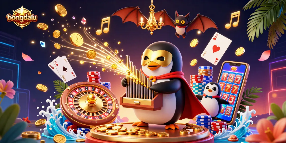 bongdalu illuminates the casino scene with a penguin playing an organ that shoots golden coins amidst dynamic game elements.