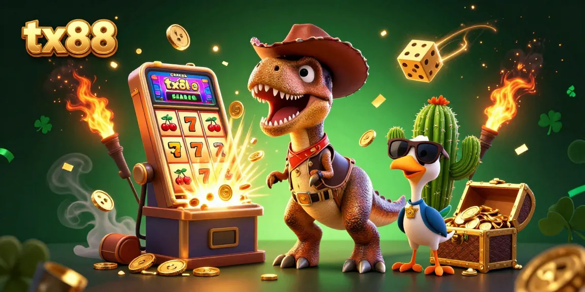 Experience the excitement of tx88 with a vibrant 3D casino scene featuring playful characters and dynamic gaming elements.