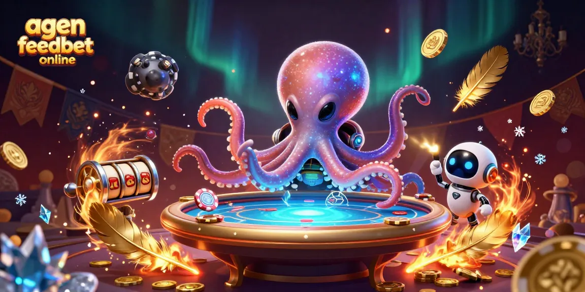 Experience thrilling gameplay at agen feedbet online with an alien octopus and vibrant slot elements.