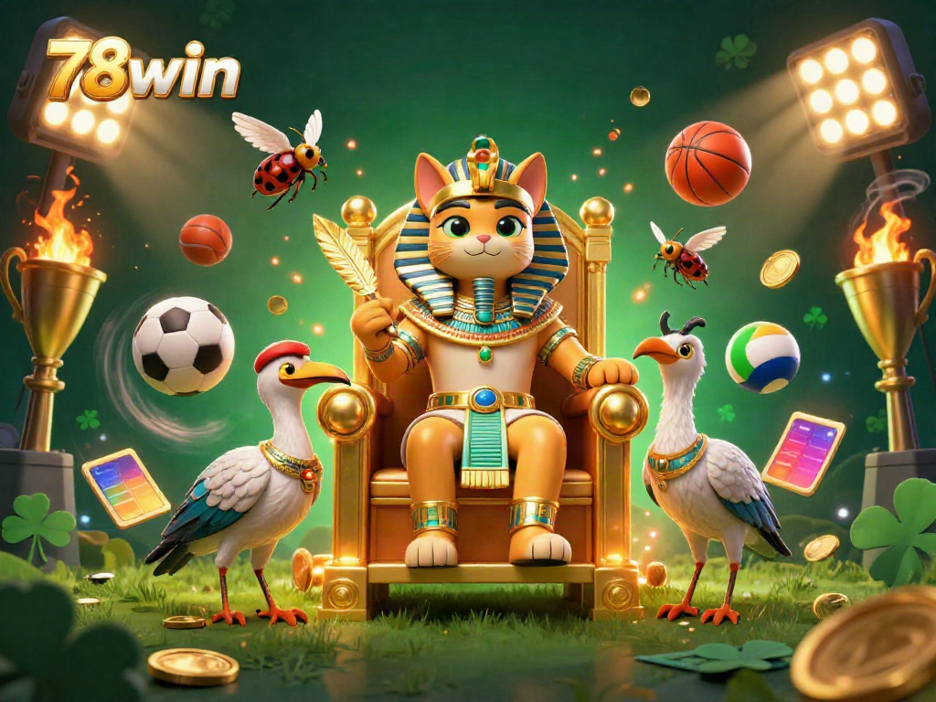 Experience the thrill of betting at 78win with vibrant casino scene featuring a royal cat in a dynamic illustration.