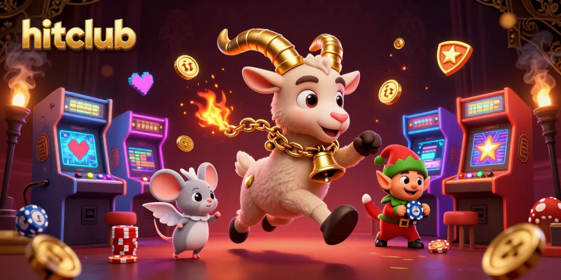 Experience exciting games at hitclub with Krampus in a vibrant casino scene featuring lively characters and neon elements.