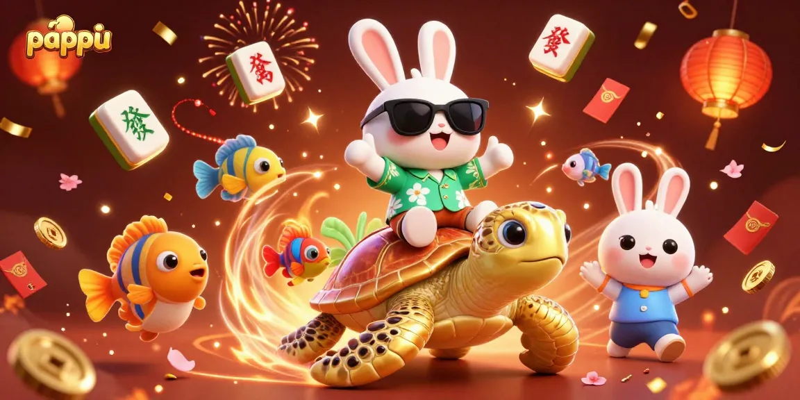 Pappu game highlights joyful moments with an engaging lucky rabbit and turtle in a vibrant illustration.