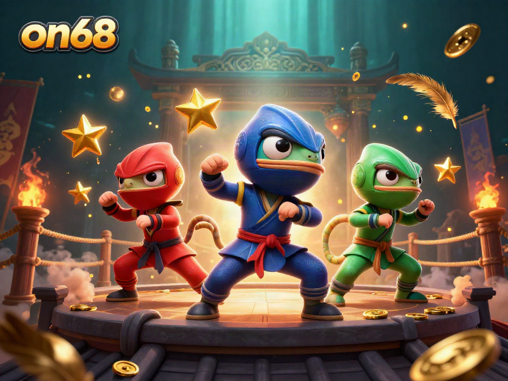 Catch the action with on68 as vibrant chameleons battle in a dynamic casino-themed scene.