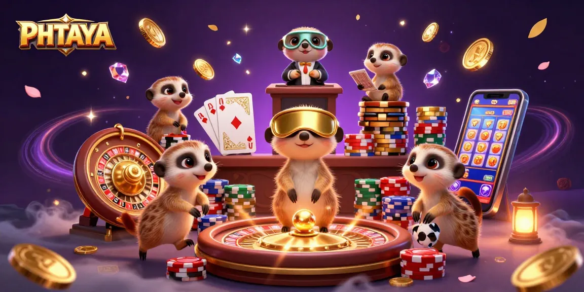 PHTAYA meerkat casino scene with interactive characters and dynamic visual elements showcasing exciting gambling action.