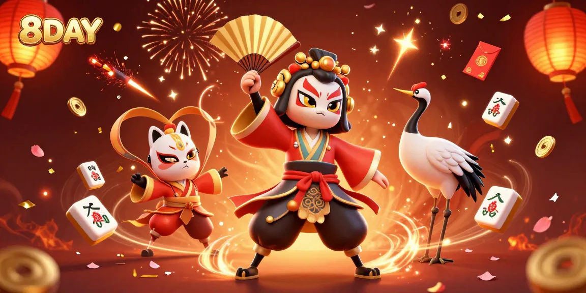 Experience the thrilling casino world of 8DAY with vibrant characters and dynamic game elements.