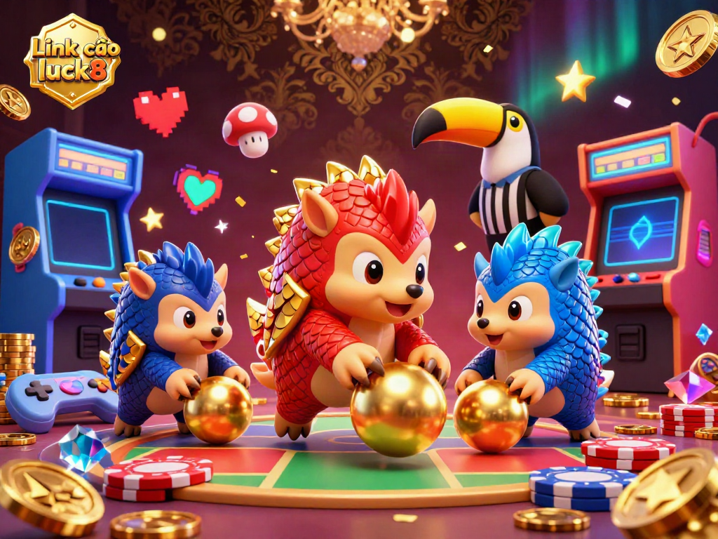 Engage in exciting gameplay at Link vào luck8 with colorful pangolins in a bustling casino environment.