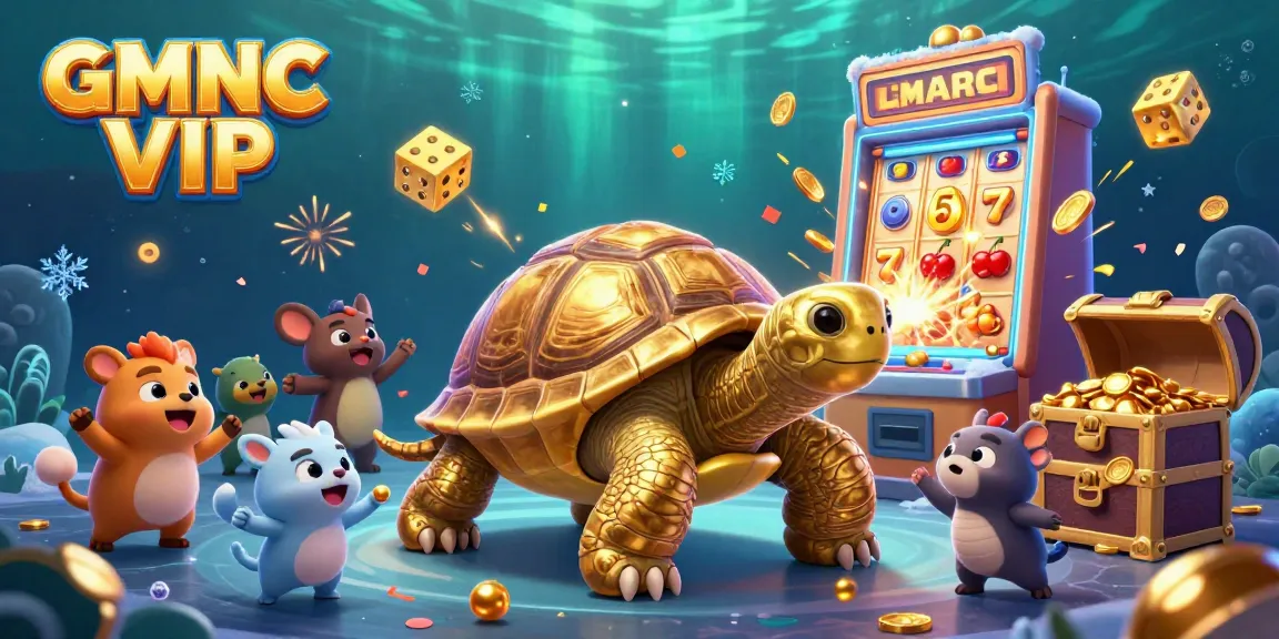 Experience the vibrant world of GMNC VIP with a golden tortoise pinball machine in a lively casino setting.
