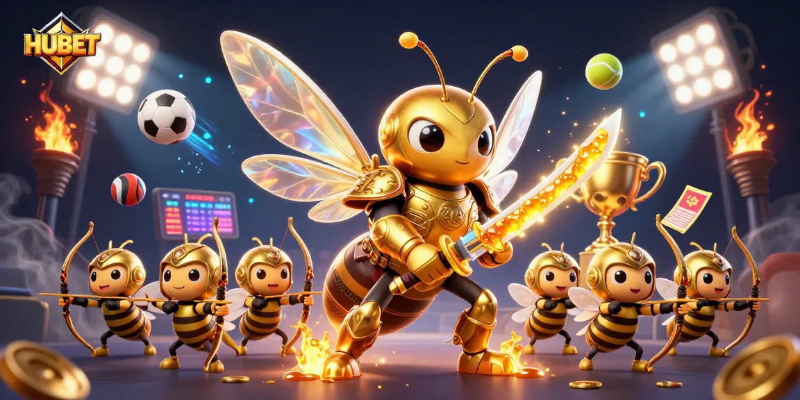 HUBET showcases a captivating scene of a golden hornet samurai leading dynamic sports elements in a vibrant casino setting.