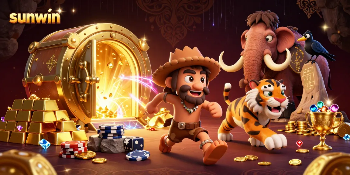 Play interactive games at Sunwin, a vibrant prehistoric casino scene featuring exciting elements.