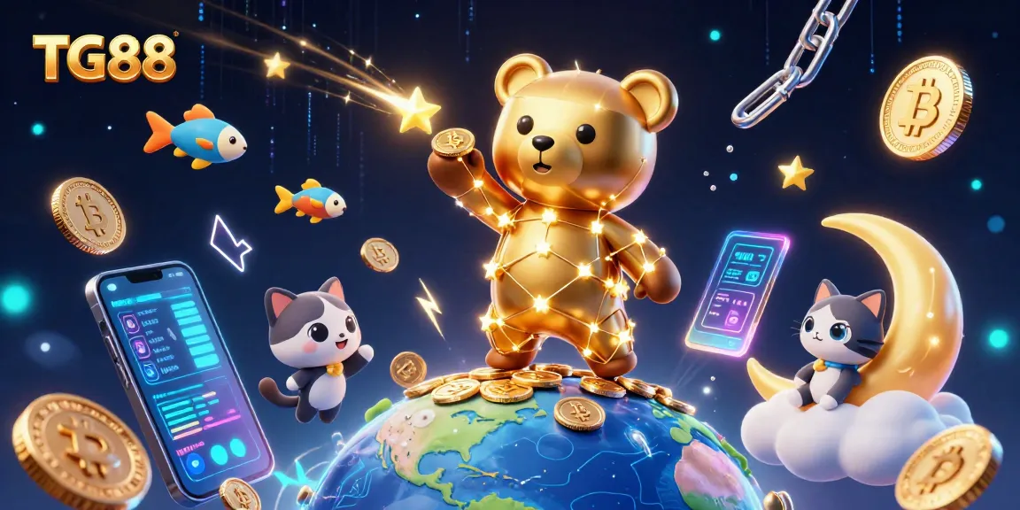 Experience winning strategies at TG88 with an exciting 3D casino scene featuring a constellation bear and vibrant gaming elements.