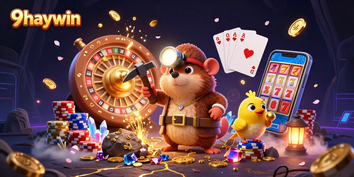 Join the treasure hunt with 9haywin's dynamic casino experience featuring coins, slots, and vibrant game elements.
