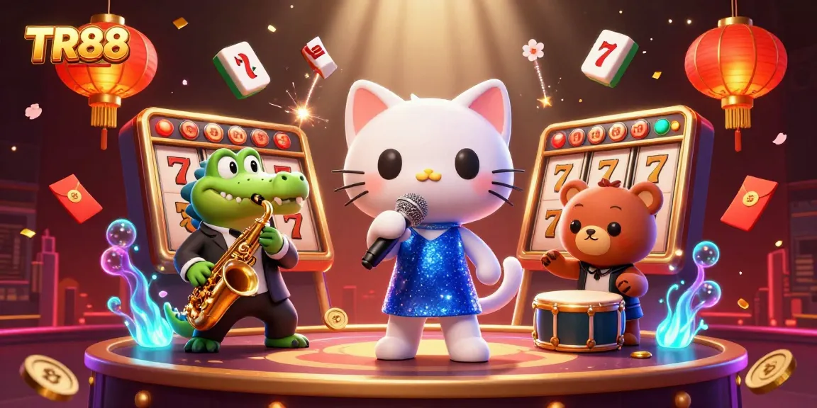 Experience the vibrant TR88 casino magic with captivating gaming elements and lively characters.