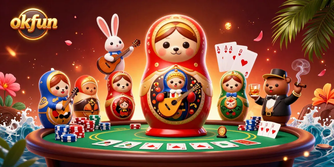 Experience the excitement of okfun casino games with vibrant characters and engaging elements in a lively 3D scene.