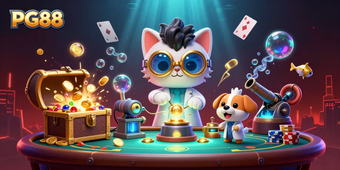 Experience thrilling gaming with PG88's vibrant casino atmosphere in this dynamic 3D illustration.