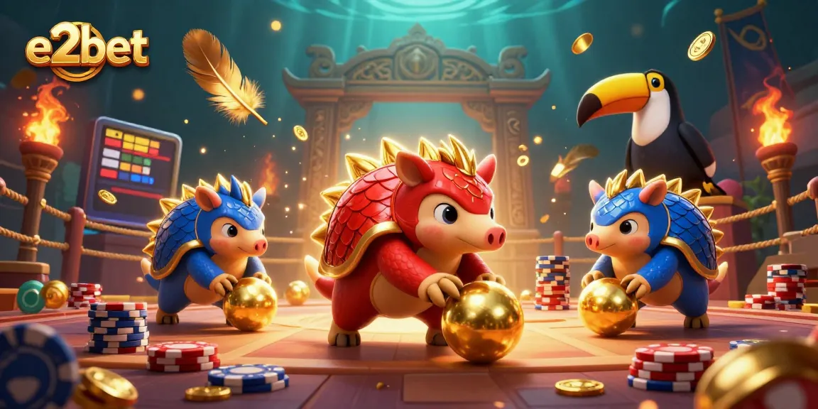 Experience thrilling gameplay at e2bet with rival pangolins in a vibrant casino scene.