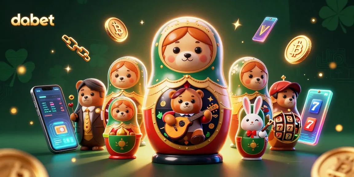 dabet showcases an engaging cryptocurrency casino scene with vibrant 3D characters, slot reels, and neon elements.