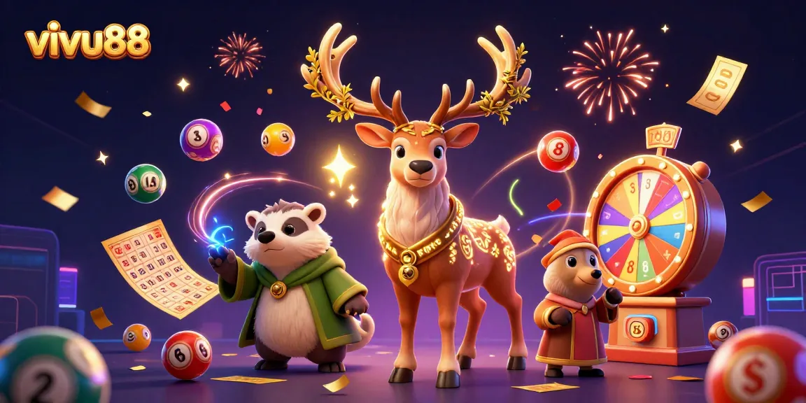 Win big with vivu88 in this vibrant 3D casino scene featuring dynamic game elements and magical characters.