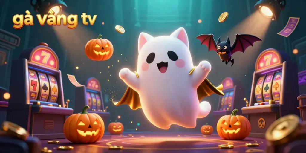 Engage with gà vàng tv in a vibrant casino scene highlighting dynamic floating elements and ghostly characters.