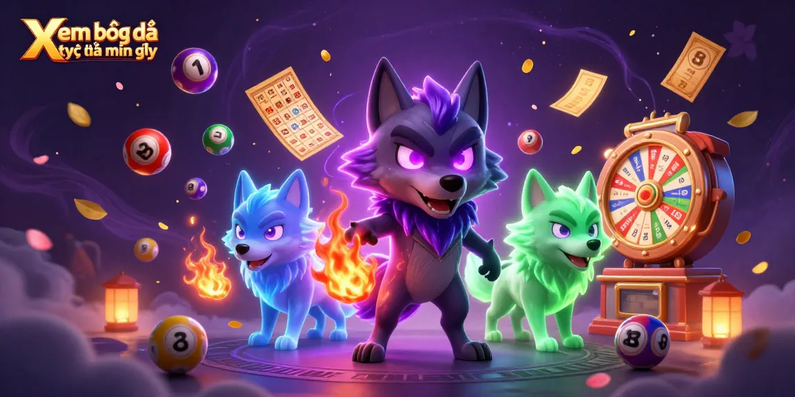 Experience Xem bóng đá trực tiếp miễn phí with glowing wolves and classic casino elements in vibrant 3D graphics.