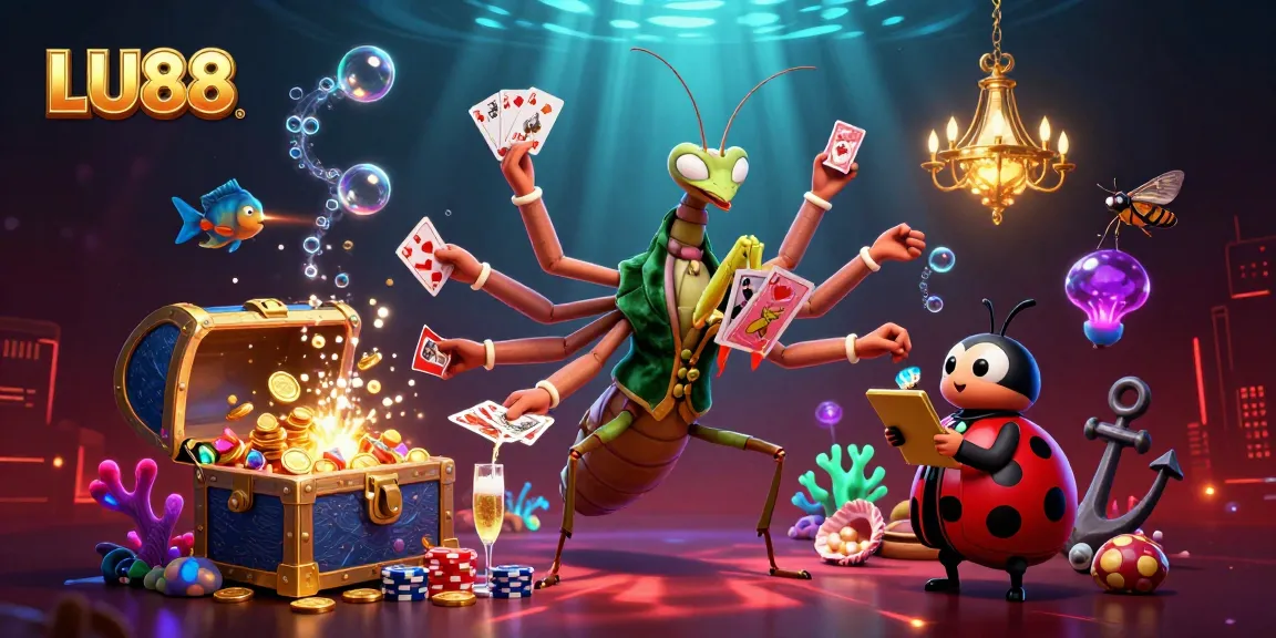 LU88 showcases thrilling casino action with vibrant characters and rich gaming elements.