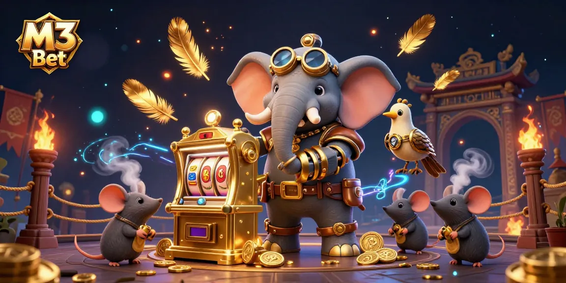 Spin the golden slot machine with M3 Bet at the heart of an immersive steampunk casino scene.