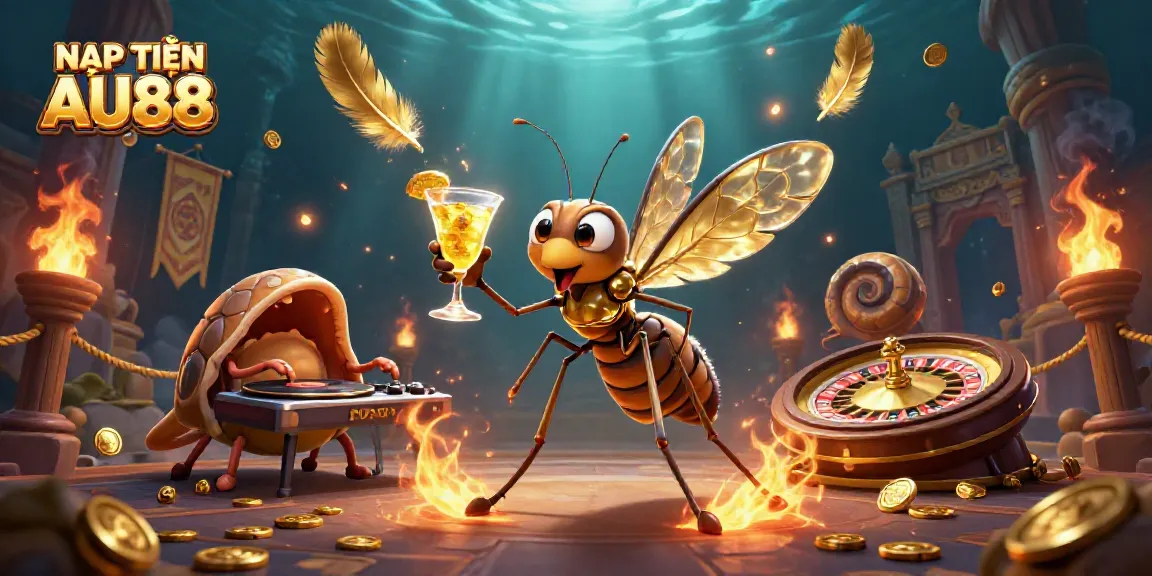 NẠP TIỀN AU88 with a vibrant 3D casino-themed scene featuring animated characters and dynamic elements.