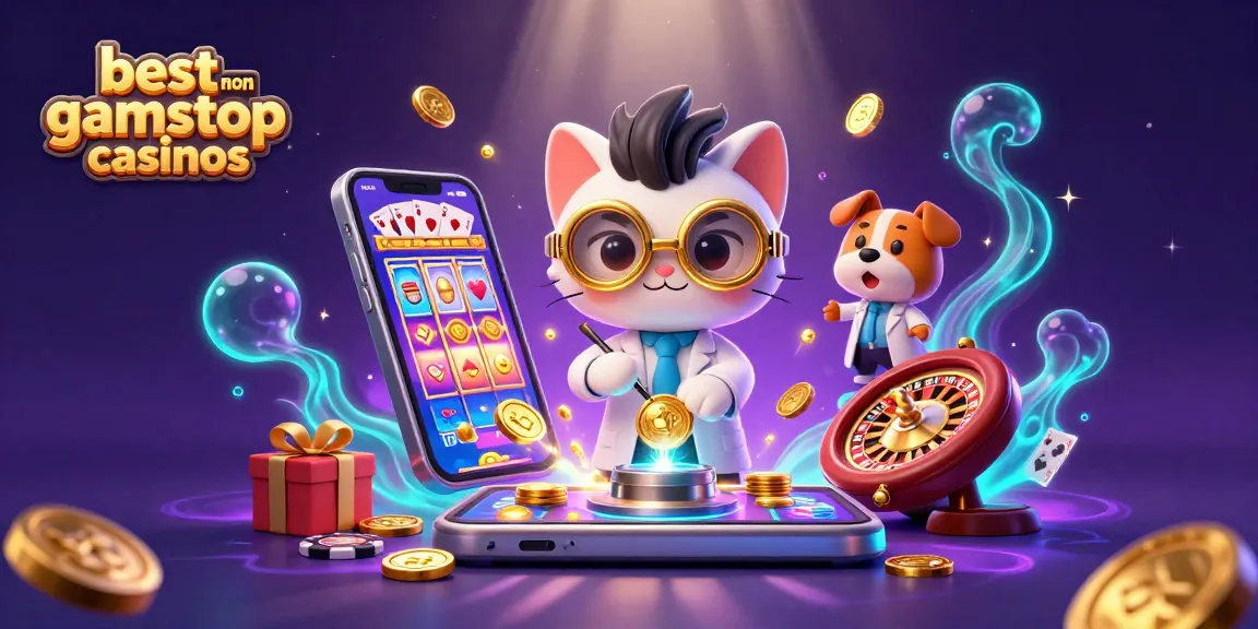 Spin the reels at the best non gamstop casinos with a dynamic scene of playful characters and exciting game elements.